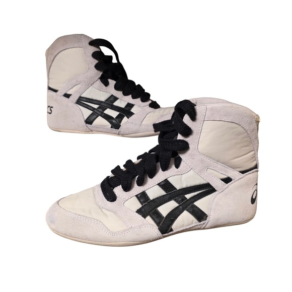 2014 Asics TWR325 Wrestling Shoes High Top Black Cream Mens 7.5 Women 9